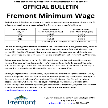 City of Fremont Minimum Wage Bulletin