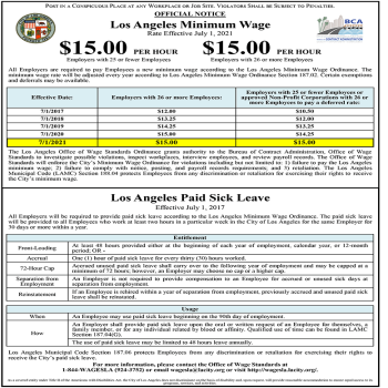 Los Angeles City Minimum Wage and Paid Sick Leave Poster