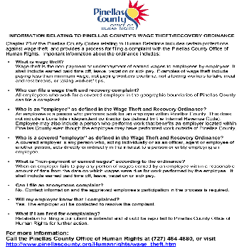 Pinellas County Wage Theft / Recovery Ordinance