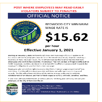 Redwood City Minimum Wage Official Notice