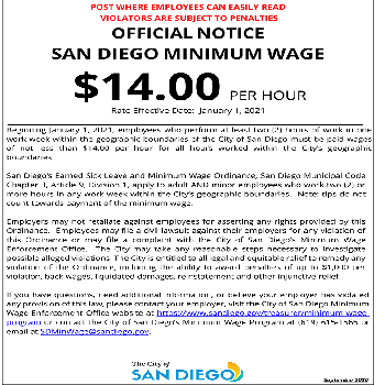 City of San Diego Minimum Wage Notice